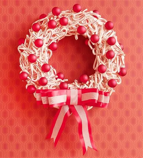 home-deco-Christmas-crown-original-canes-sugar-balls-Christmas-red-deco лента красного и белого цветов