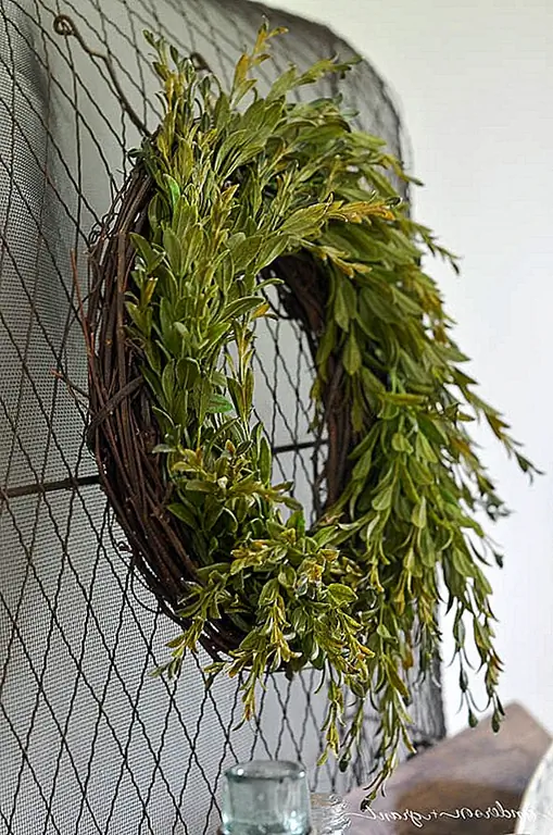 Boxwood классный, независимо от времени года. Сложите искусственный веник венок, который может повесить на твою дверь все лето. Фактически, добавление луков и ягод с меняющимися сезонами означает, что он может украсить вашу дверь круглый год! (через Андерсона и Гранта)