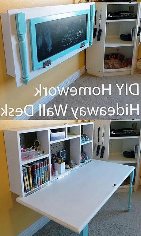 Эти столы не должны быть крошечными. Если у вас достаточно места на стене, вы можете выбрать более крупный стол с большим объемом внутренней памяти и достаточно большой, чтобы одновременно использоваться двумя детьми. это то, что вы можете построить сами с нуля, и вы найдете всю необходимую информацию для этого на организованной основе. вам понадобится дерево, пэдборд, оконный замок, две ноги, петли, винты, гвозди и краска.
