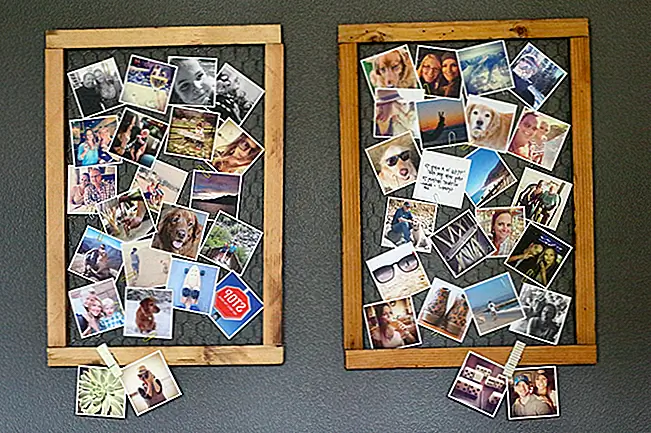Коллаж с квадратными фотографиями может выглядеть примерно так же, как на modishandmain. Вы можете распечатать некоторые фотографии Instagram, в которых будут представлены все члены вашей семьи, а также ваши домашние животные, если вы захотите, а затем отобразите их на большой раме с поддержкой проволочной сетки. Создание рамки довольно легко и не должно занимать очень много времени.