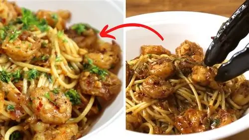 Пряная паста с маслом и чесноком и креветками