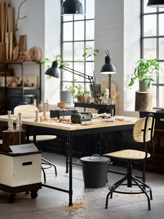гостиная в стиле лофт с письменным столом IKEA гостиная в стиле лофт с письменным столом IKEA