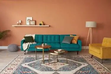 Joybird Eliot Grand Sofa бирюзовый с терракотовой стенкой