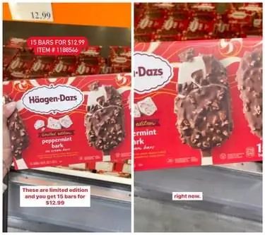 Бок о бок батончики мороженого из коры мяты от Costco.