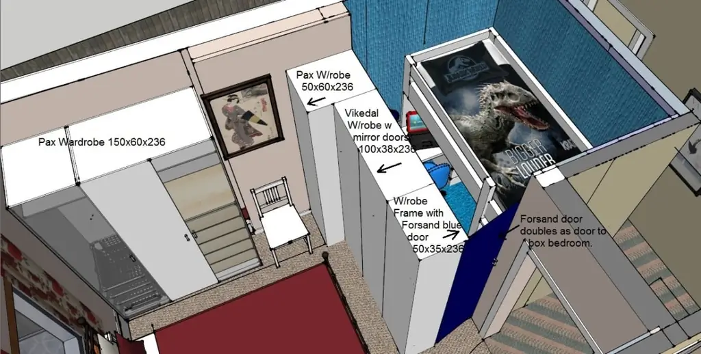Одна комната на 3: ПАКС как перегородка - план SKETCHUP Одна комната на 3: ПАКС как перегородка - план SKETCHUP