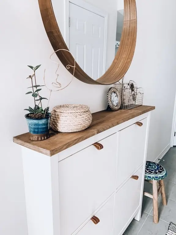 HEMNES с деревянной доской и кожаными тягами