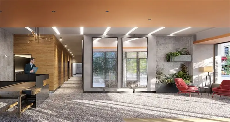 Жилой вестибюль Plank Road/662 Pacific Street - рендеринг VMI для IF Studio Жилой вестибюль Plank Road/662 Pacific Street - рендеринг VMI для IF Studio