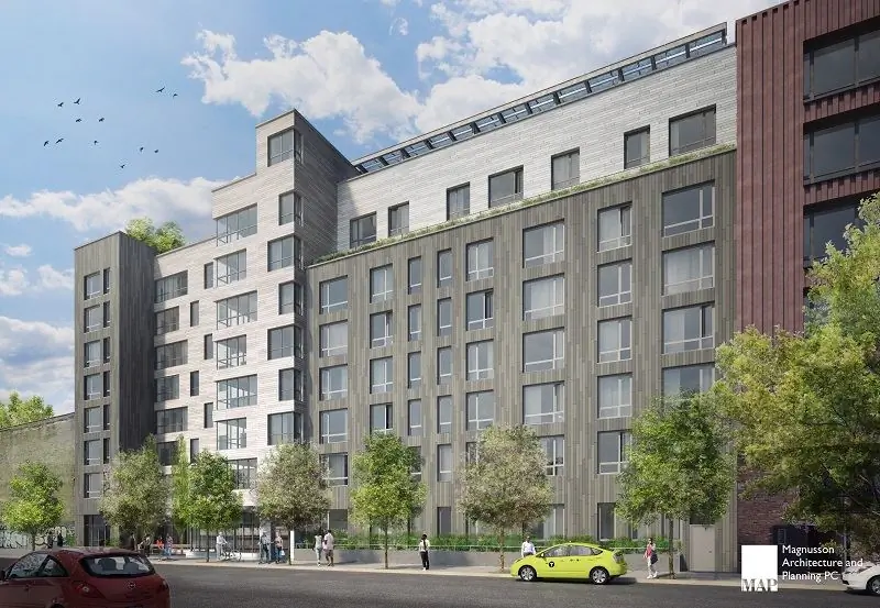Вид с улицы на Rheingold Senior Residences - визуализация Nightnurse Изображения предоставлены Magnusson Architecture and Planning Вид с улицы на Rheingold Senior Residences - визуализация Nightnurse Изображения предоставлены Magnusson Architecture and Planning