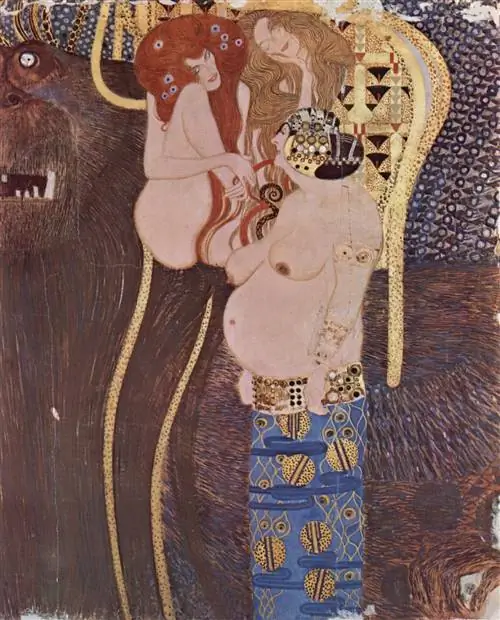 Фрагмент из «Бетховенского фриза» Густава Климта (1902 г.) «Йоркский проект» (2002 г.) 10 000 Meisterwerke der Malerei, распространяется Directmedia через Wikicommons.