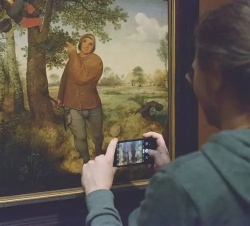 Картина Питера Брейгеля Старшего «Крестьянин и расхититель гнезд» (1568 г.) с мультимедийным гидом, управляемым жестами, в Художественно-историческом музее в Вене. Картина Питера Брейгеля Старшего «Крестьянин и расхититель гнезд» (1568 г.) с мультимедийным гидом, управляемым жестами, в Художественно-историческом музее в Вене.
