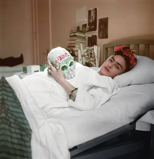 Фрида Кало в своей палате в Больнице Инглес, 1950 год. Фрида Кало в своей палате в Больнице Инглес, 1950 год.