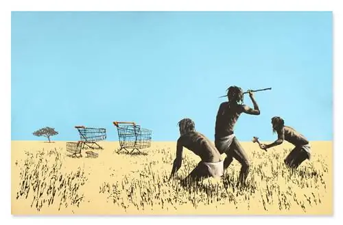 Картина Бански «Охотники за тележками» (2006) будет выставлена на аукционе Sotheby's в Нью-Йорке на следующей неделе по цене от 5 до 7 миллионов долларов. Картина Бански «Охотники за тележками» (2006) будет выставлена на аукционе Sotheby's в Нью-Йорке на следующей неделе по цене от 5 до 7 миллионов долларов.