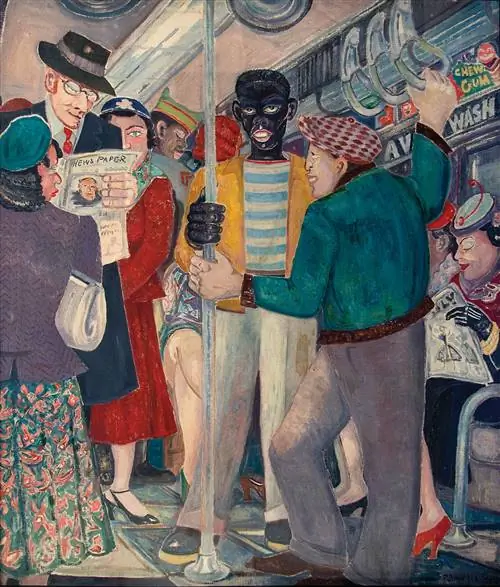 Картина Палмера Хайдена « Метро» (около 1941 г.) включена в шоу « Чуть выше центра города» Коллекция произведений искусства губернатора Нельсона А. Рокфеллера Empire State Plaza. Картина Палмера Хайдена « Метро» (около 1941 г.) включена в шоу « Чуть выше центра города» Коллекция произведений искусства губернатора Нельсона А. Рокфеллера Empire State Plaza.