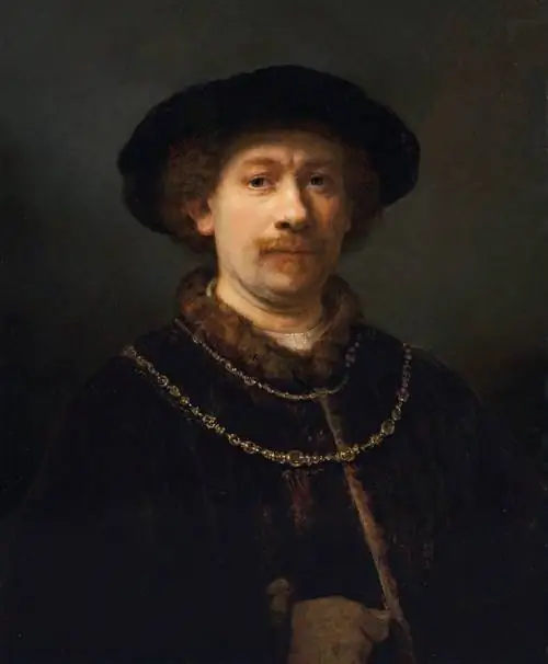 Рембрандт ван Рейн, Автопортрет в шляпе и двух цепях, (1642-43), масло на доске Рембрандт ван Рейн, Автопортрет в шляпе и двух цепях, (1642-43), масло на доске
