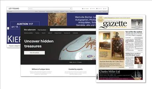 Antiques Trade Gazette была основана в 1971 году, и ее головная организация теперь расширилась до нескольких онлайн-платформ для торгов. Antiques Trade Gazette была основана в 1971 году, и ее головная организация теперь расширилась до нескольких онлайн-платформ для торгов.