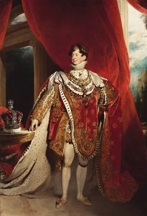 На портрете Георга IV, сделанном Томасом Лоуренсом (1821 г.), изображен монарх в коронационной мантии, которую он создал для себя. На портрете Георга IV, сделанном Томасом Лоуренсом (1821 г.), изображен монарх в коронационной мантии, которую он создал для себя.