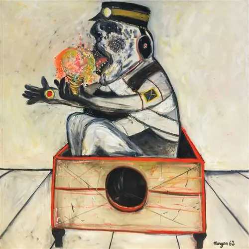 Марьян, «Персонаж в коробке», 1962 (частное собрание). Единственный член его семьи, переживший Холокост, Мариан исследовал ужас своего опыта через свое искусство.