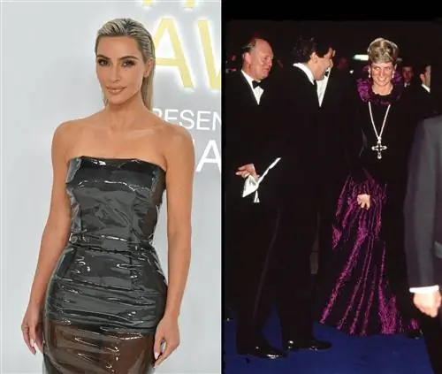 Ким Кардашьян (слева) на церемонии вручения наград CFDA Fashion Awards в ноябре 2022 года и принцесса Диана (справа) с крестом Attallah на благотворительном гала-вечере Birthright в 1987 году Кардашьян Ким Кардашьян (слева) на церемонии вручения наград CFDA Fashion Awards в ноябре 2022 года и принцесса Диана (справа) с крестом Attallah на благотворительном гала-вечере Birthright в 1987 году Кардашьян