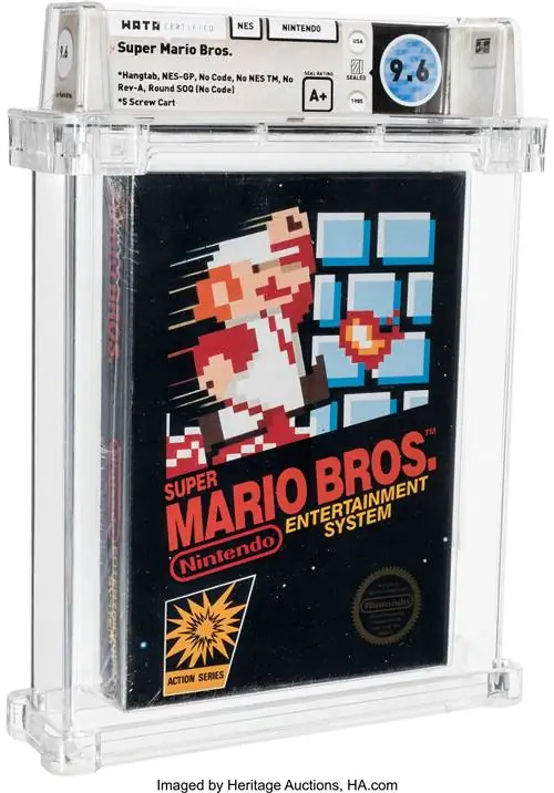 Эта запечатанная копия Super Mario Bros. недавно была продана на аукционе за 660 000 долларов. Эта запечатанная копия Super Mario Bros. недавно была продана на аукционе за 660 000 долларов.