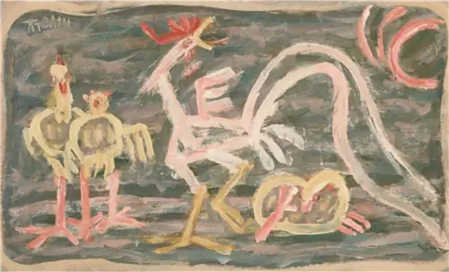 Цыпленок и цыплята (1950-е) покойного художника Ли Чон Соба. Цыпленок и цыплята (1950-е) покойного художника Ли Чон Соба.